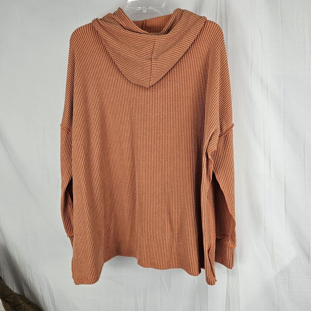 Blumin Apparel Burnt Orange Ribbed Long Sleeve Hooded Sweat Shirt Women's Large - Picture 5 of 5